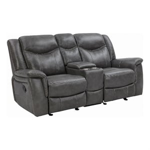 coaster conrad faux leather reclining loveseat in cool gray