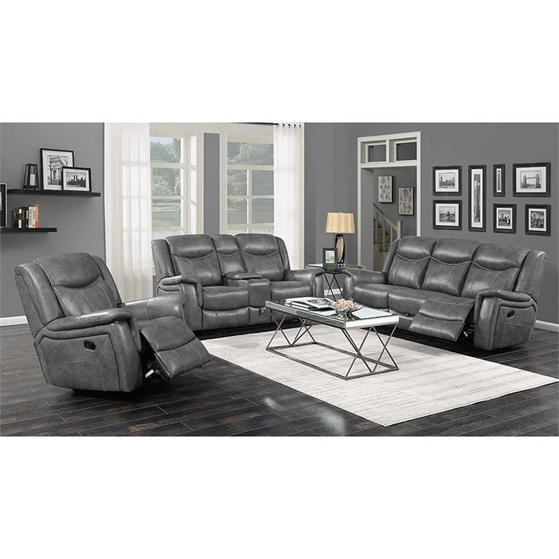 Conrad 2-piece Upholstered Padded Arm Motion Sofa Set Grey