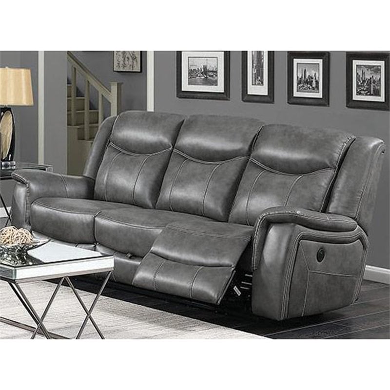 Coaster Conrad Faux Leather Power, Grey Leather Recliner Sofa