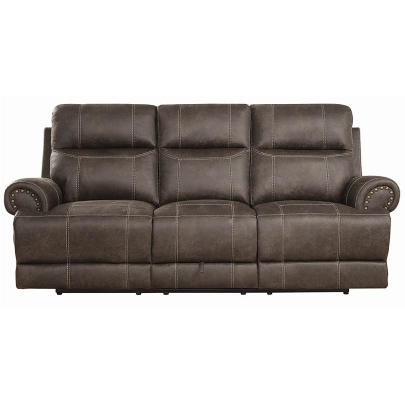 Coaster Brixton Faux Suede Reclining, Black Leather Reclining Sofa With Cup Holders