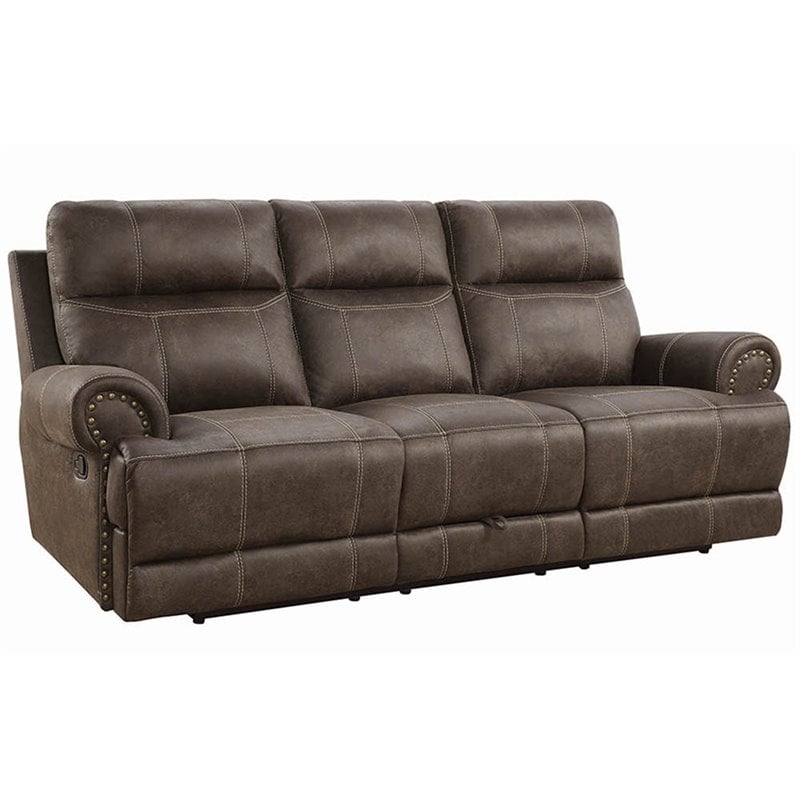 Coaster Brixton Faux Suede Reclining, Black Leather Reclining Sofa With Cup Holders