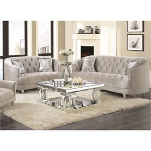 coaster avonlea 2 piece velvet tufted sofa set in gray and silver