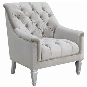 coaster avonlea velvet tufted accent chair in gray and silver