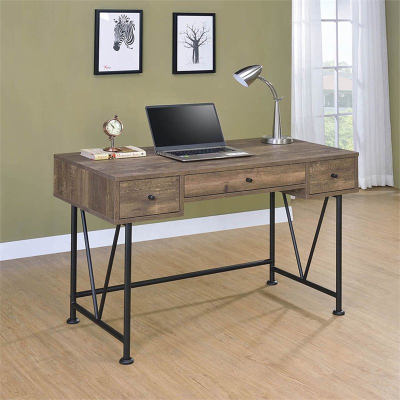 Coaster Analiese Writing Desk in Rustic Oak and Black