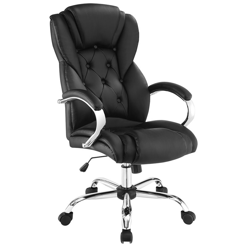 Coaster Tufted Swivel Adjustable Office Chair in Black and Chrome - 800879