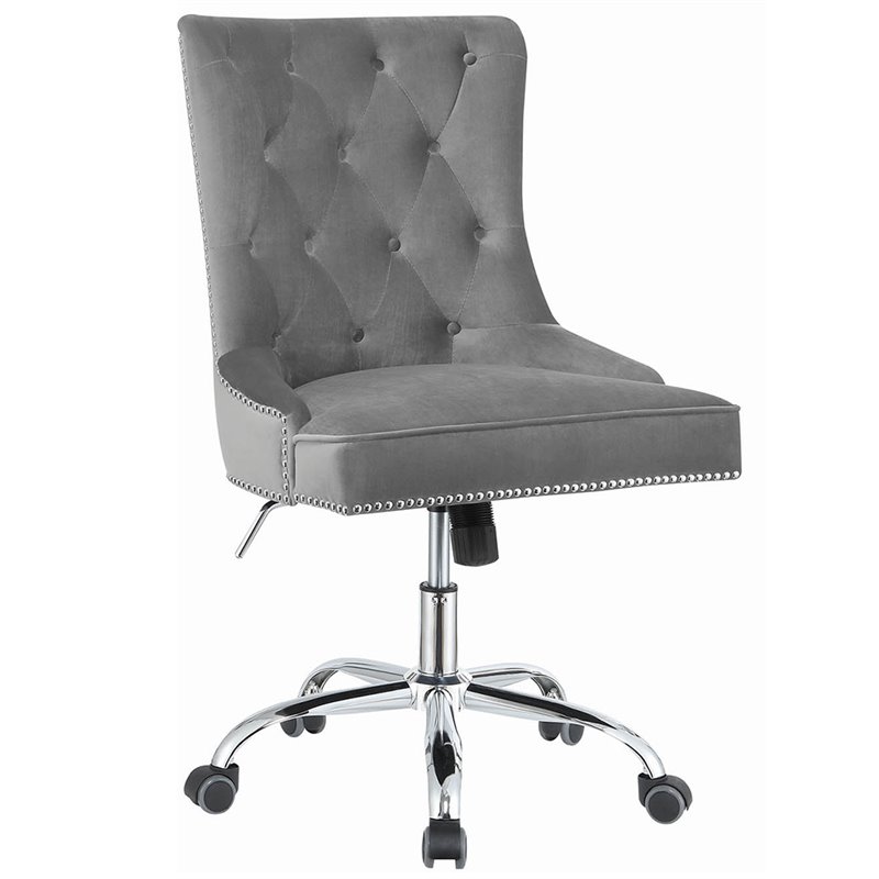 Coaster Velvet Tufted Swivel Adjule Office Chair In Gray Coaster Velvet Tufted Swivel Adjule Office Chair In Gray