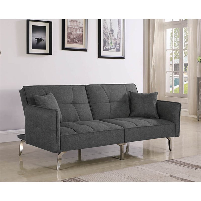 Coaster Tufted Sleeper Sofa In Gray And Chrome
