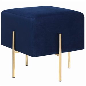 coaster contemporary velvet ottoman in blue and brass