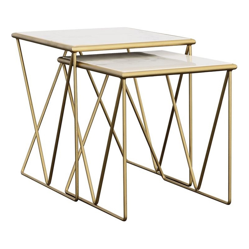 Bette 2-piece Marble Top Nesting Table Set White and Gold