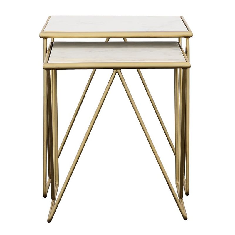 Bette 2-piece Marble Top Nesting Table Set White and Gold