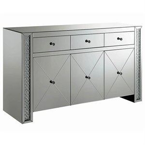 coaster mirrored accent cabinet in silver and black