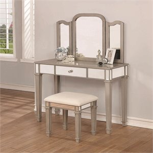 coaster 3 piece mirrored vanity set in gray and cream