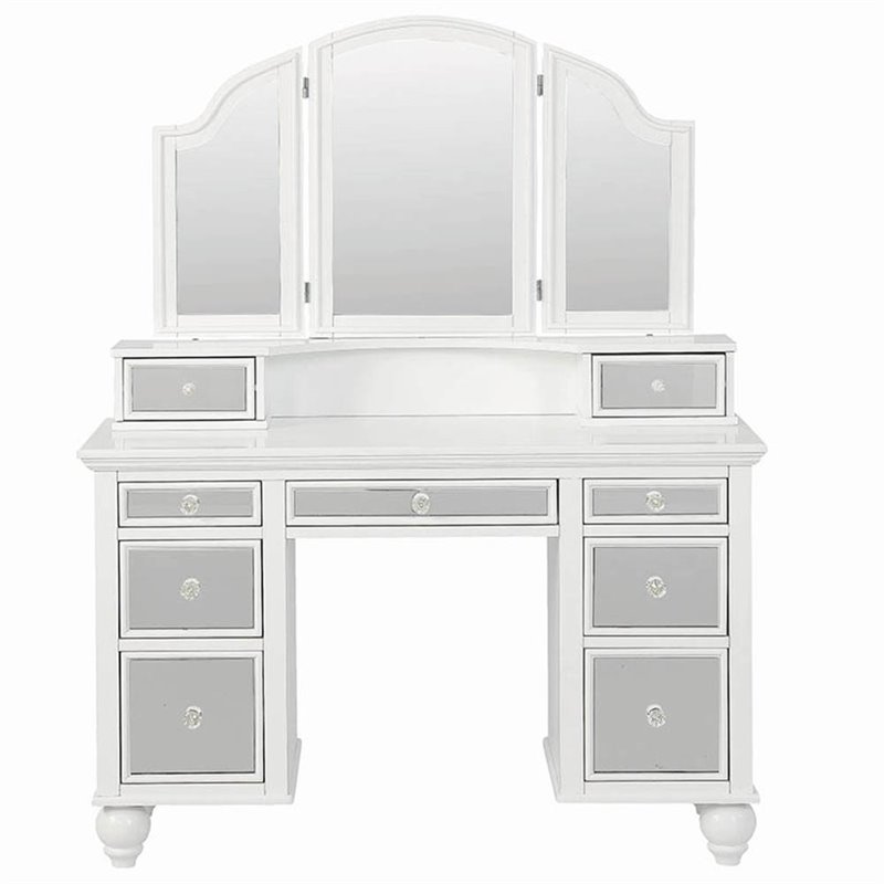 Coaster Reinhart 2piece Wood Vanity Set with Stool White and Beige