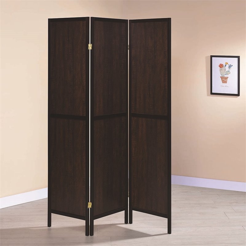 Coaster 3 Panel Room Divider In Rustic Tobacco And Cappuccino