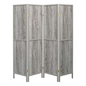 Coaster Farmhouse Wood Four Panels Room Divider with Sleek Legs in Gray