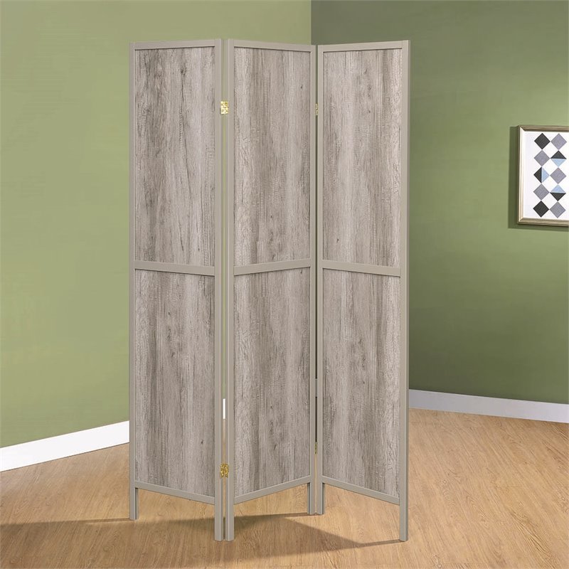 Coaster 3 Panel Room Divider In Driftwood Gray