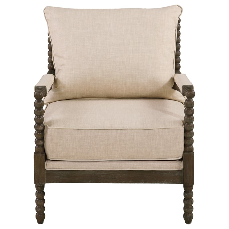 Blanchett Upholstered Bobbin Accent Chair Turned Wood Frame Beige and Natural