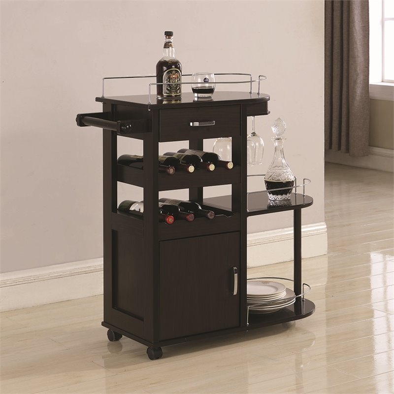 Coaster 3 Tier Bar Cart in Cappuccino and Chrome 181040