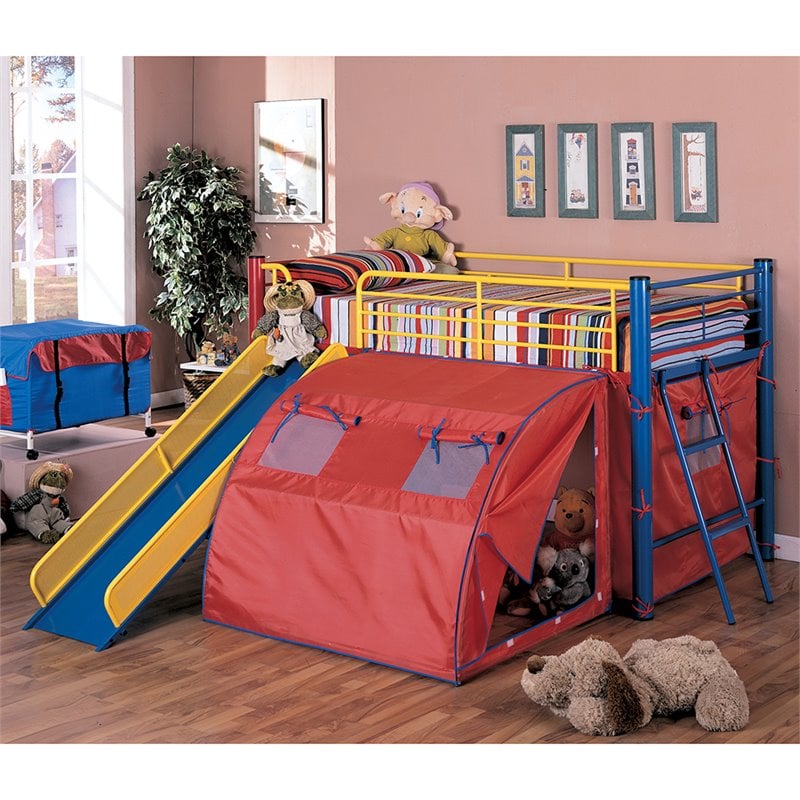 Coaster Kids Metal Twin Loft Bunk Bed with Slide and Tent ...