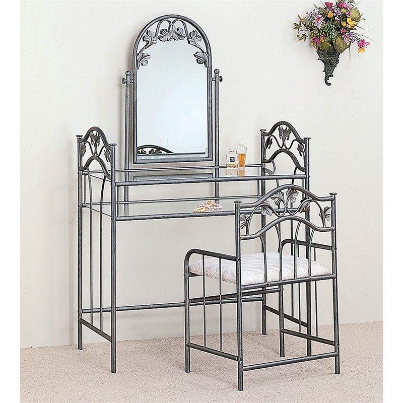 Coaster 2 Piece Bedroom Vanity Set in Pewter and Ivory 2734ii