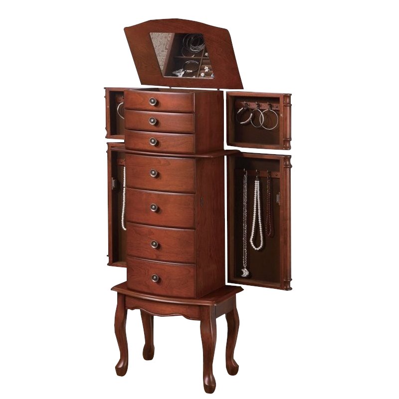 Coaster 6 Drawer Jewelry Armoire With Flip Top Mirror In Warm Brown 