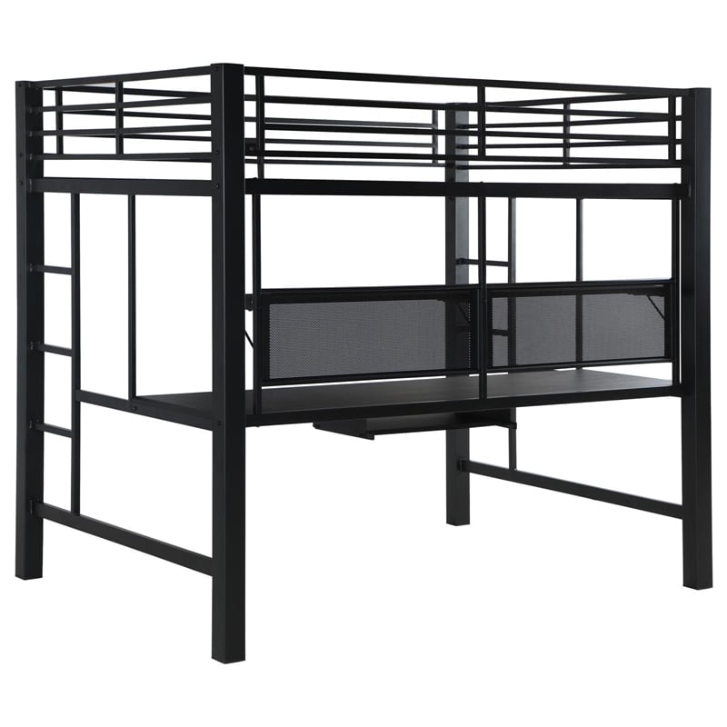 Coaster Avalon Full Metal Workstation Loft Bed with Ladder in Black