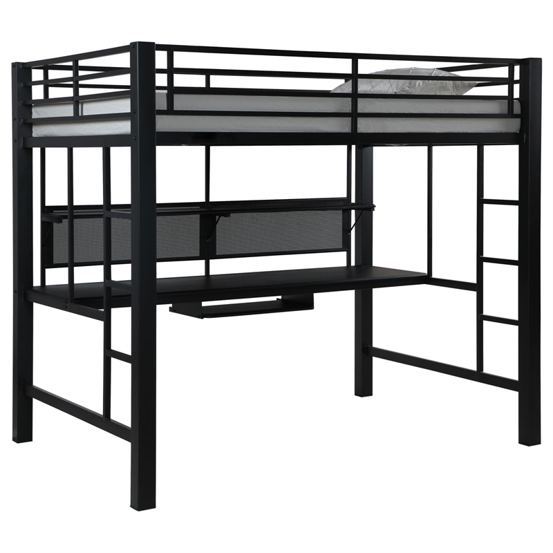 Coaster Avalon Full Metal Workstation Loft Bed with Ladder in Black ...