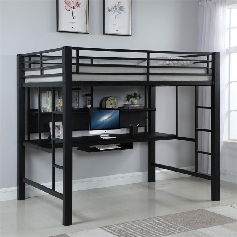 Coaster Avalon Full Metal Workstation Loft Bed with Ladder in Black ...