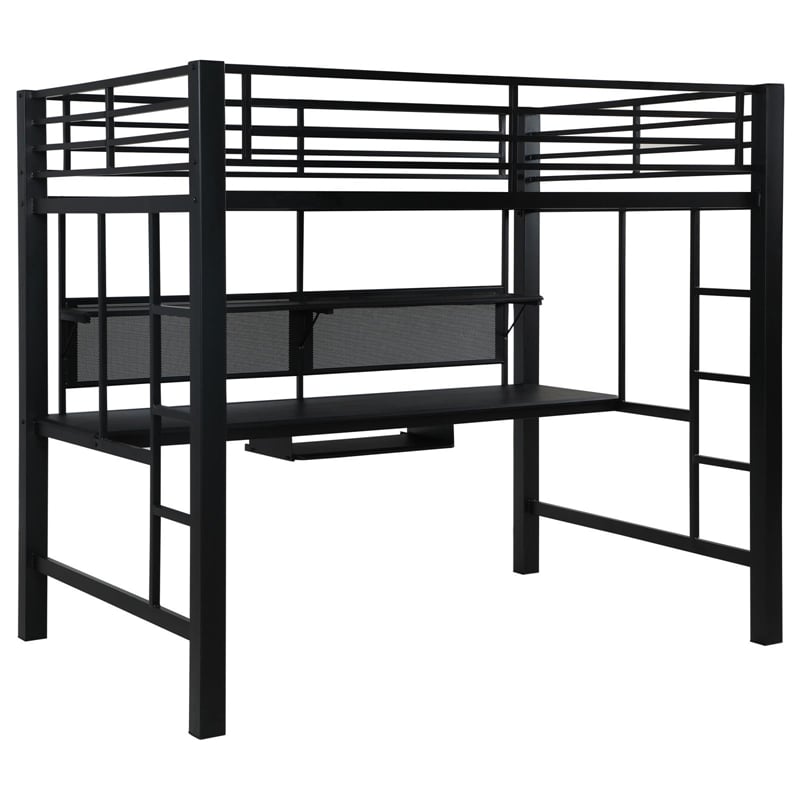 Coaster Avalon Full Metal Workstation Loft Bed with Ladder in Black ...