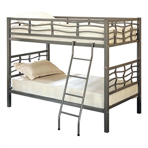 Coaster Fairfax Twin Over Twin Metal Bunk Bed with Ladder in Light Gray