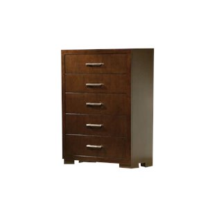 coaster jessica 5 drawer chest in cappuccino and silver
