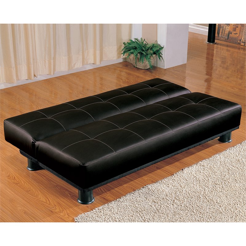 Coaster Contemporary Armless Convertible Sofa Bed in Black Vinyl 300163