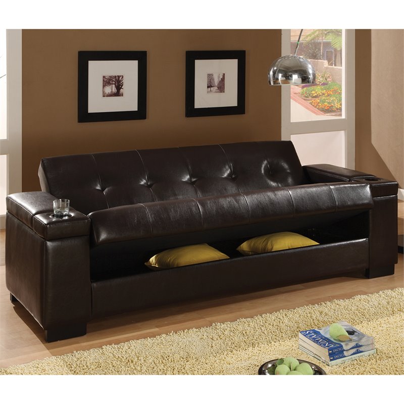 Coaster Faux Leather Tufted Storage Sleeper Sofa in Dark Brown 300143