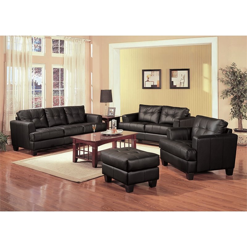 Coaster Samuel Transitional Faux Leather Tufted Loveseat in Black