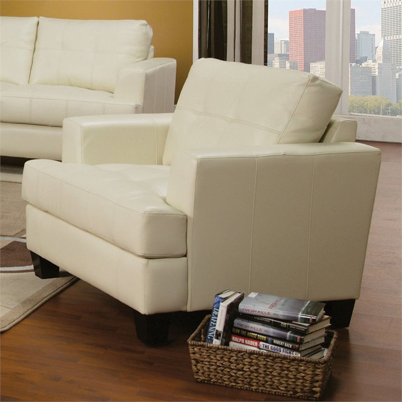 Coaster Samuel Transitional Faux Leather Tufted Accent Chair in Cream