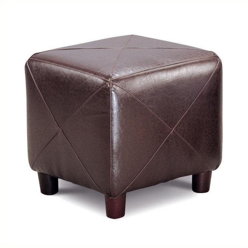 Coaster Contemporary Faux Leather Cube Ottoman in Dark Brown