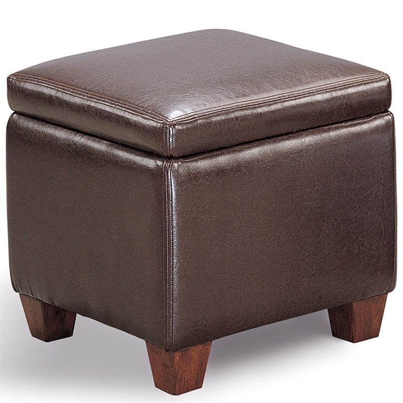 Coaster Faux Leather Cube Shaped, Dark Brown Leather Storage Ottoman