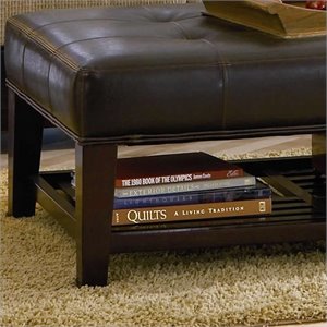Coaster Contemporary Faux Leather Tufted Ottoman with Storage Shelf