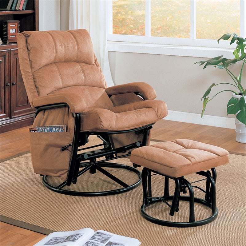 Coaster Glider Recliner And Ottoman In, Black Leather Glider Rocker With Ottoman