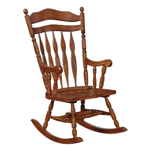 Coaster Traditional Wood Upholstered Rocker With Turned Arm in Brown