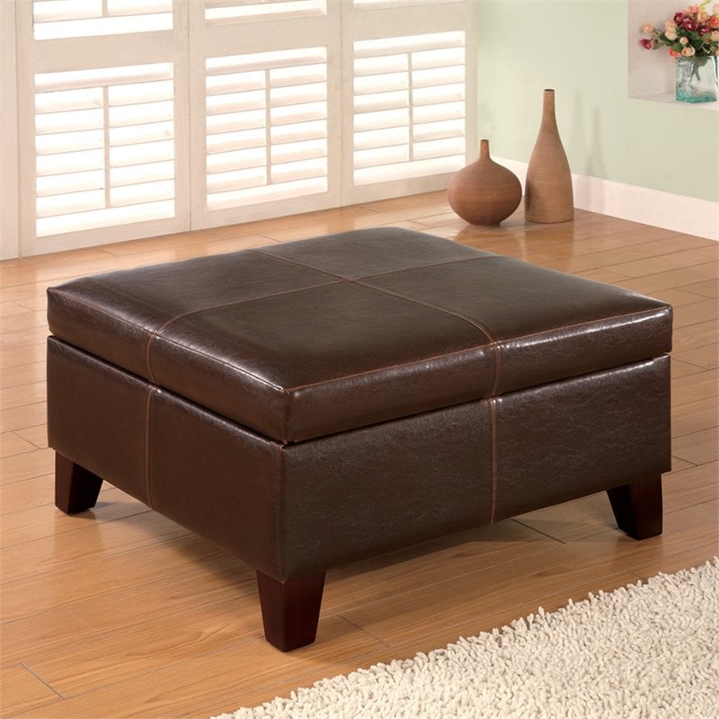 Coaster Faux Leather Square Coffee Table Ottoman in Dark Brown