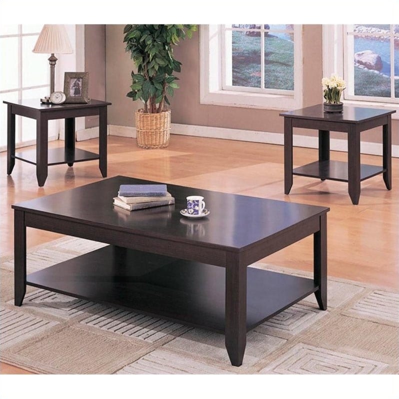 Coaster Brooks 3-Piece Wood Coffee Table Set with Lower Shelf Cappuccino