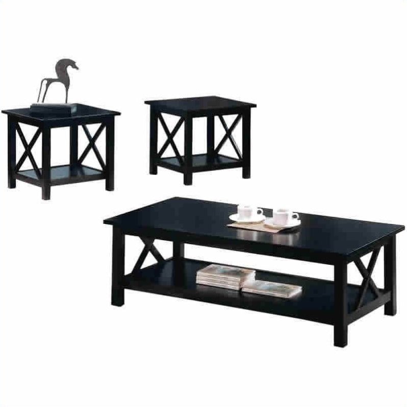 Coaster 3 Piece Modern Coffee and End Table Set in Black 