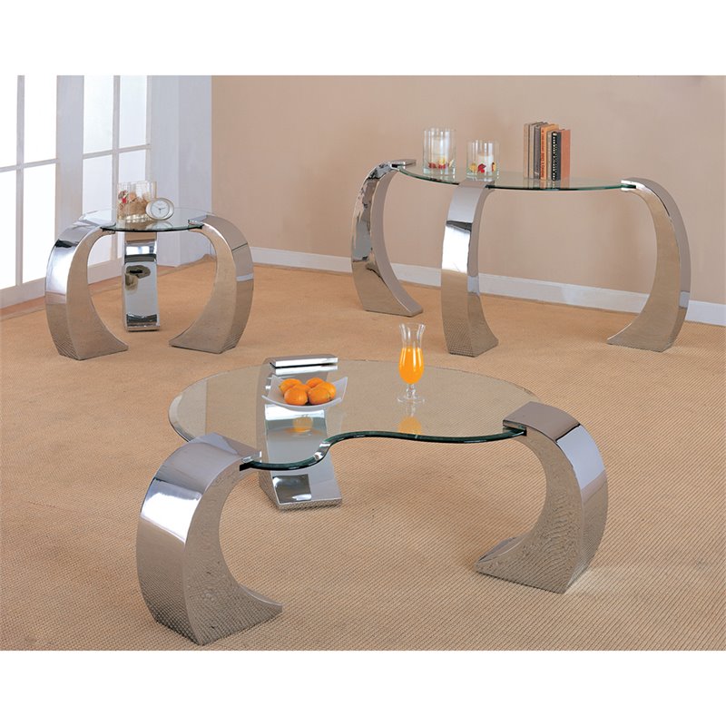 Coaster Custer Kidney Glass Top Coffee Table In Chrome 720058