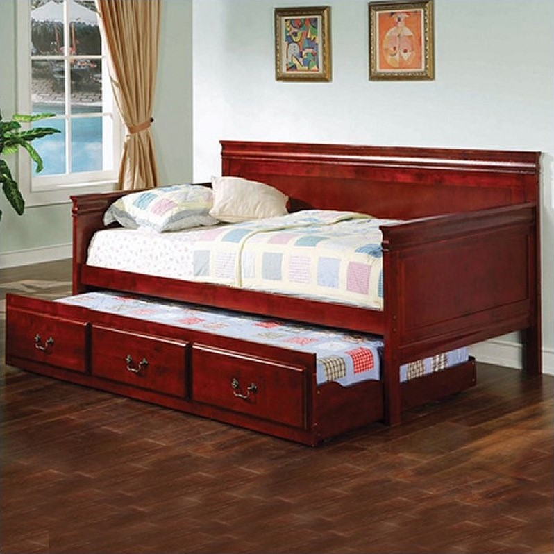 Coaster Wood Daybed With Trundle in Cherry Finish 300036CH