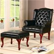 Coaster Wing Back Tufted Faux Leather Arm Chair with Ottoman in Black