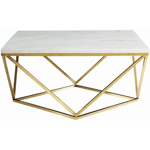 coaster modern faux marble square coffee table in white and gold