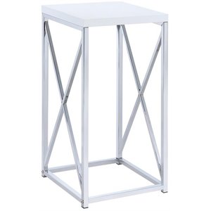 coaster contemporary x-cross accent table in white and chrome