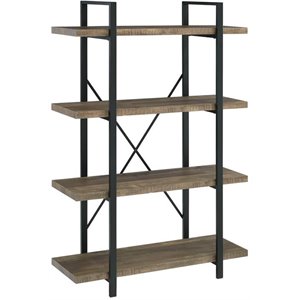 coaster tolar industrial 4 tier open shelving bookcase in rustic oak and black