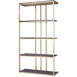 coaster 4 tier metal frame bookcase in matte brass and cherry